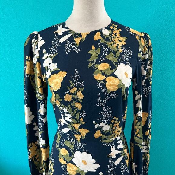 Reformation Kellan Dress in Graciella Yellow Blue Floral Midi Casual Size 2 - Picture 3 of 7